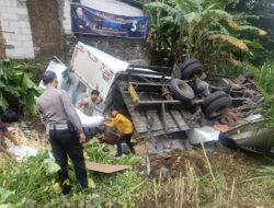 Truk Bermuatan Es Krim Asal Surabaya Terguling di Kebun Warga Purbalingga oleh Rem Blong